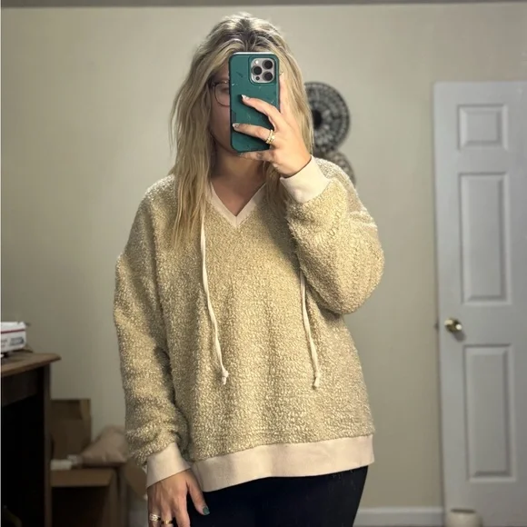 Beige Textured Knit Hoodie by Easel - Picture 1 of 5